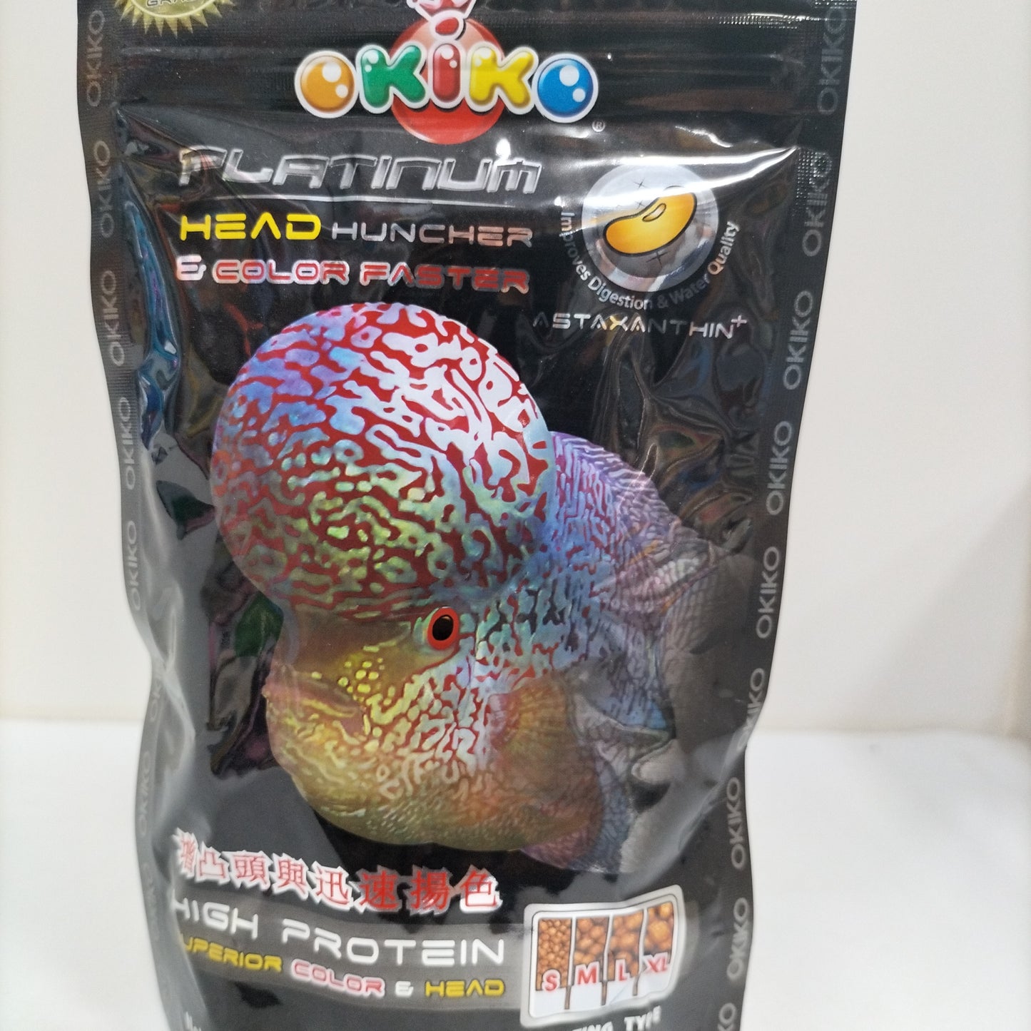 OKIKO PLATINUM HEAD HUNCHER FLOWERHORN FISH FOOD 100G